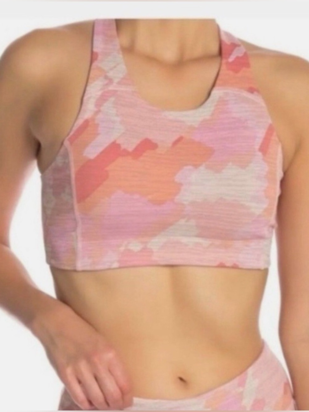 Outdoor Voices Pink Camo Stroke Techsweat Sports Bra with racerback. Size Smal